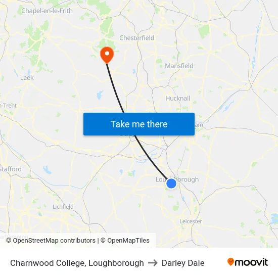 Charnwood College, Loughborough to Darley Dale map