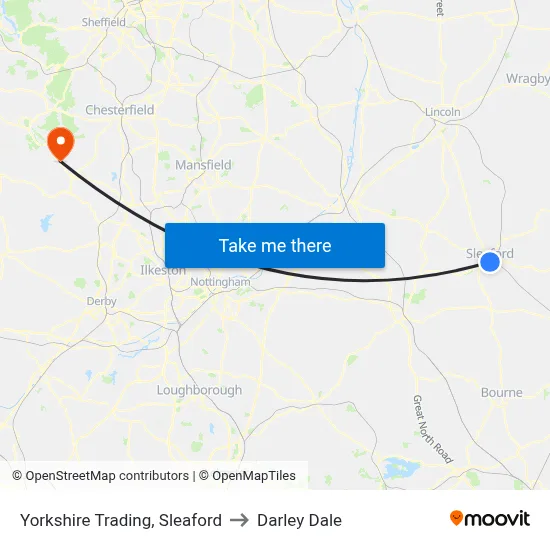 Yorkshire Trading, Sleaford to Darley Dale map