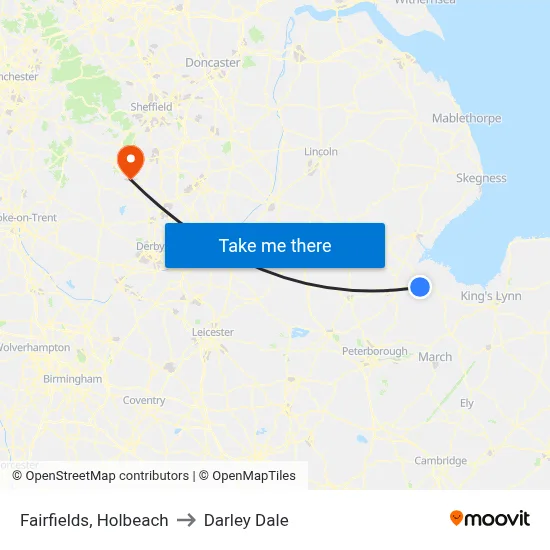 Fairfields, Holbeach to Darley Dale map