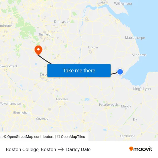 Boston College, Boston to Darley Dale map