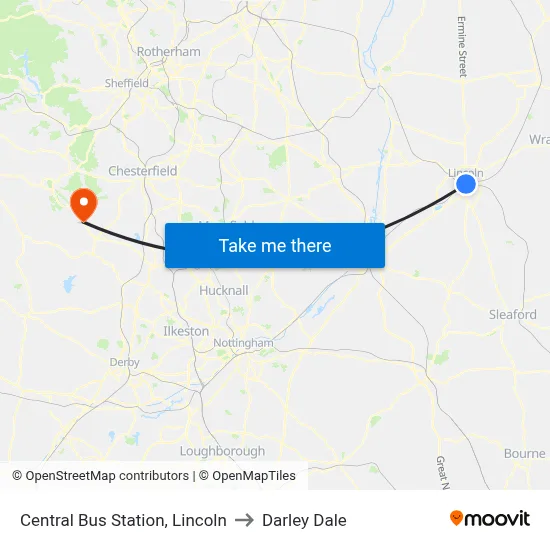 Central Bus Station, Lincoln to Darley Dale map