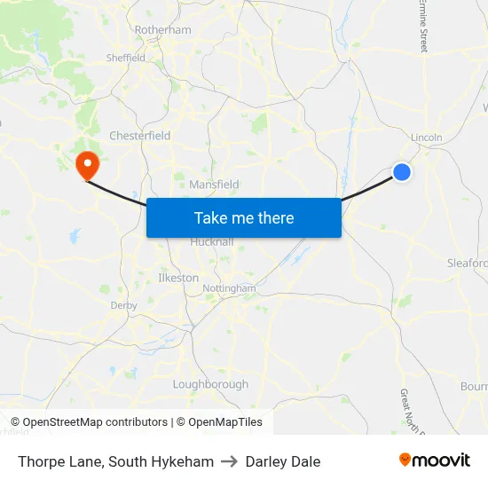 Thorpe Lane, South Hykeham to Darley Dale map