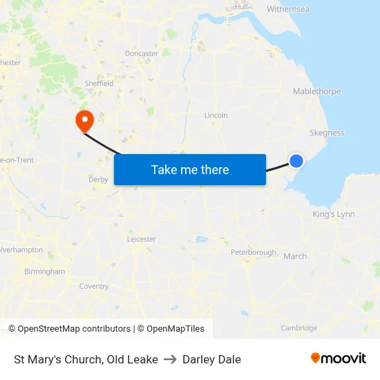 St Mary's Church, Old Leake to Darley Dale map