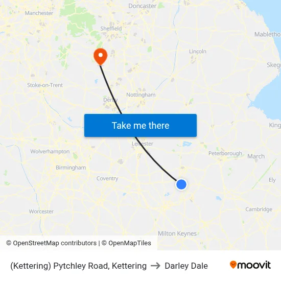 (Kettering) Pytchley Road, Kettering to Darley Dale map