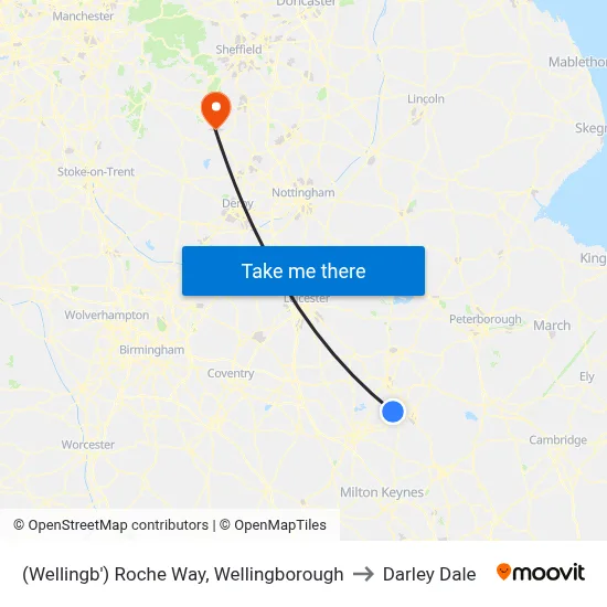 (Wellingb') Roche Way, Wellingborough to Darley Dale map