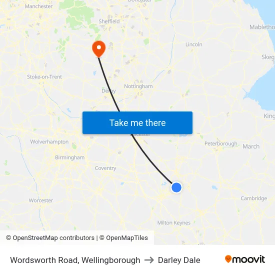 Wordsworth Road, Wellingborough to Darley Dale map