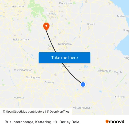 Bus Interchange, Kettering to Darley Dale map