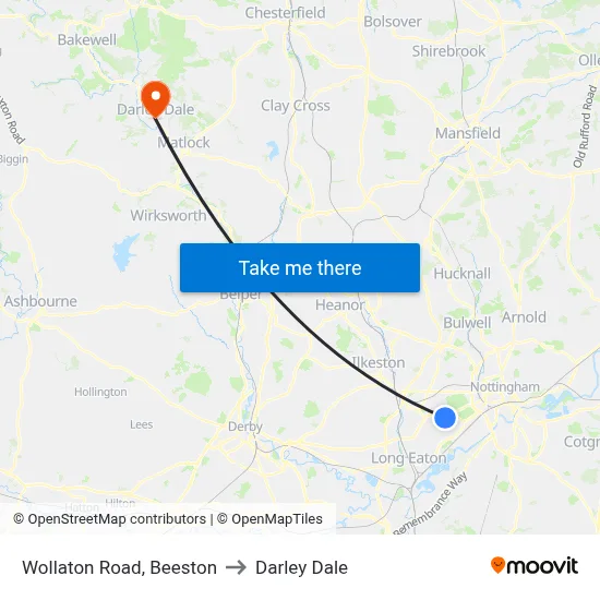 Wollaton Road, Beeston to Darley Dale map