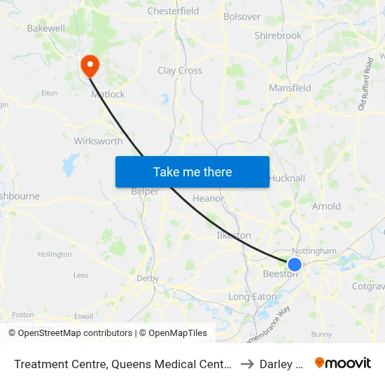 Treatment Centre, Queens Medical Centre (Qm20) to Darley Dale map