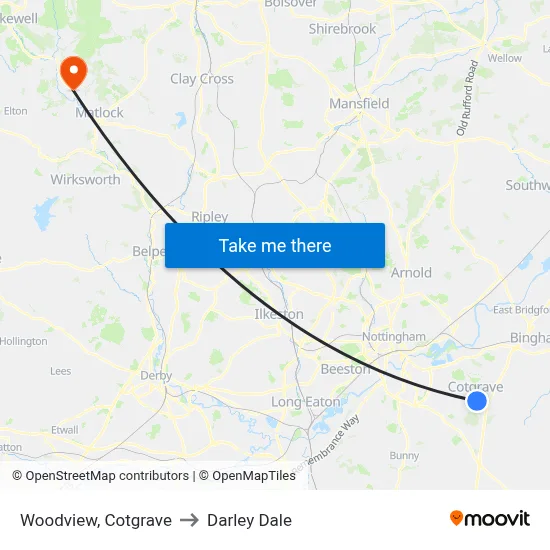 Woodview, Cotgrave to Darley Dale map