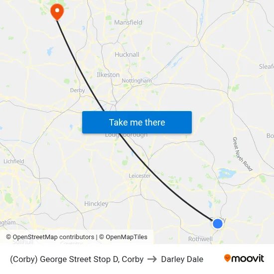 (Corby) George Street Stop D, Corby to Darley Dale map
