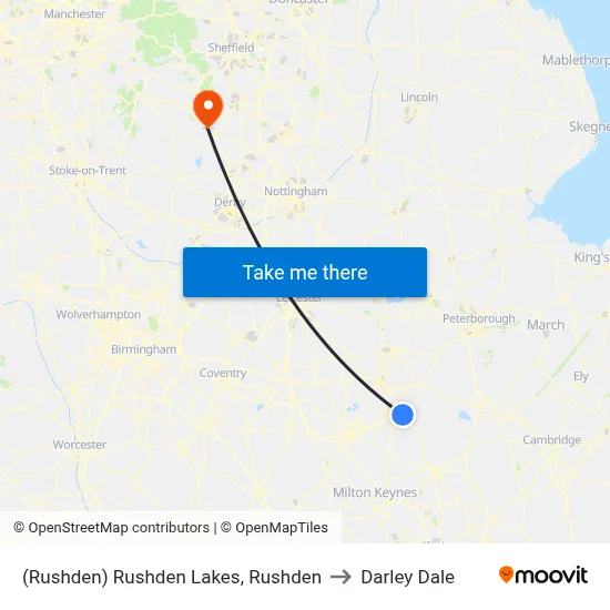 (Rushden) Rushden Lakes, Rushden to Darley Dale map