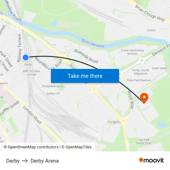 Derby to Derby Arena map