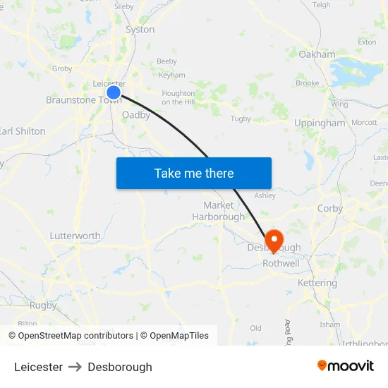 Leicester to Desborough map