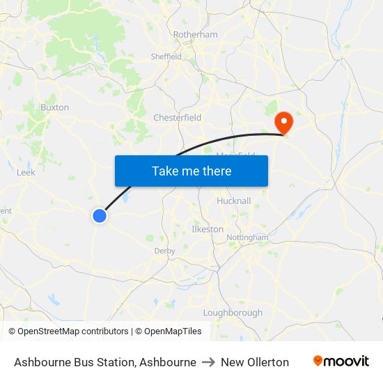 Ashbourne Bus Station, Ashbourne to New Ollerton map
