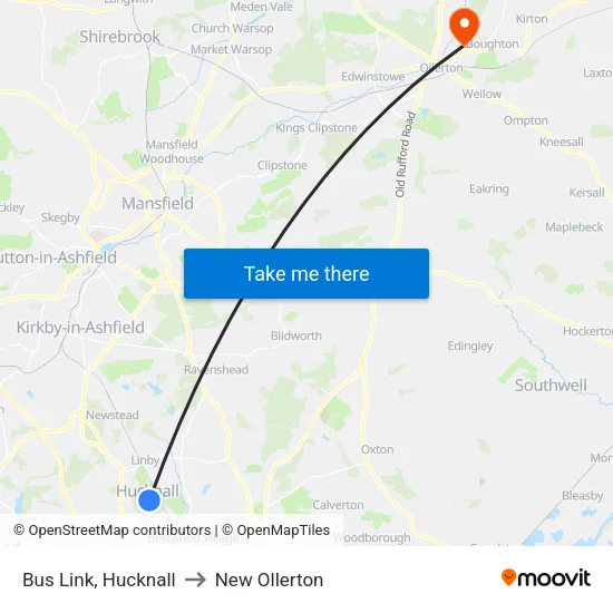 Bus Link, Hucknall to New Ollerton map
