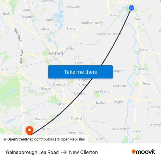 Gainsborough Lea Road to New Ollerton map