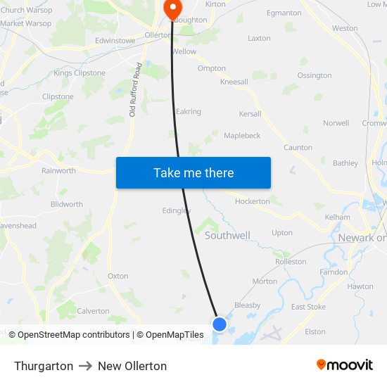 Thurgarton to New Ollerton map