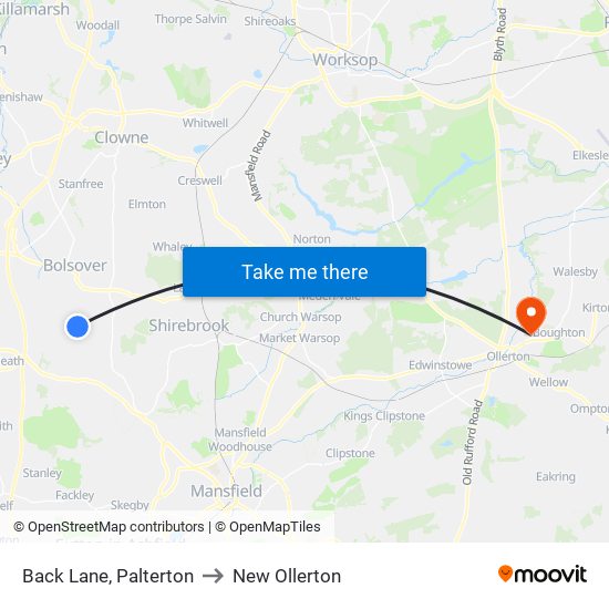Back Lane, Palterton to New Ollerton map