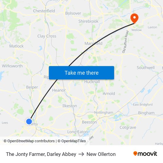 The Jonty Farmer, Darley Abbey to New Ollerton map