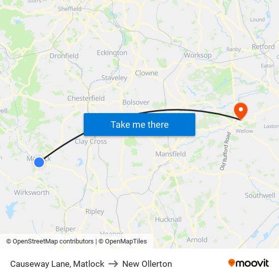 Causeway Lane, Matlock to New Ollerton map