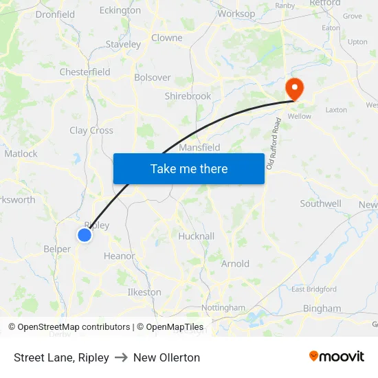 Street Lane, Ripley to New Ollerton map