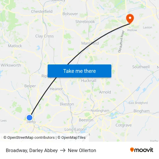 Broadway, Darley Abbey to New Ollerton map