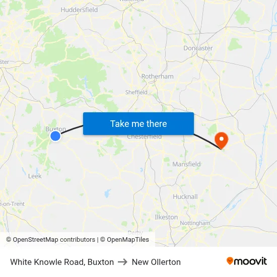 White Knowle Road, Buxton to New Ollerton map