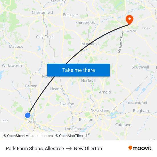 Park Farm Shops, Allestree to New Ollerton map