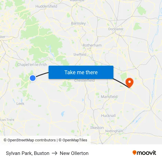 Sylvan Park, Buxton to New Ollerton map