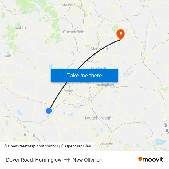 Dover Road, Horninglow to New Ollerton map