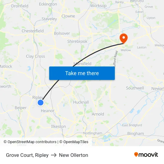 Grove Court, Ripley to New Ollerton map