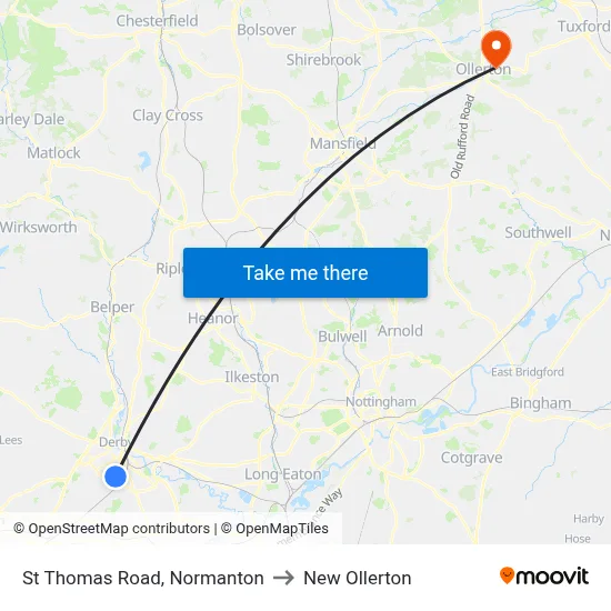 St Thomas Road, Normanton to New Ollerton map