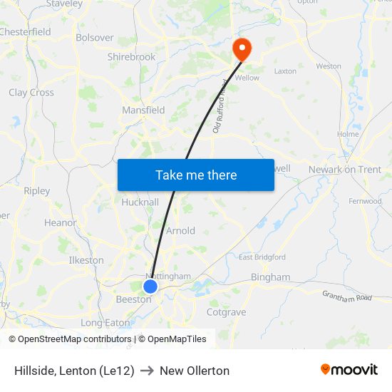 Hillside, Lenton (Le12) to New Ollerton map