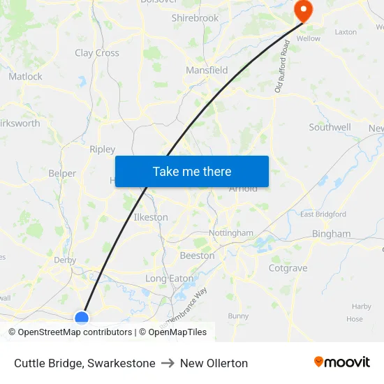 Cuttle Bridge, Swarkestone to New Ollerton map