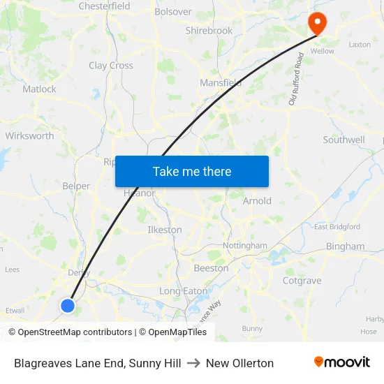 Blagreaves Lane End, Sunny Hill to New Ollerton map