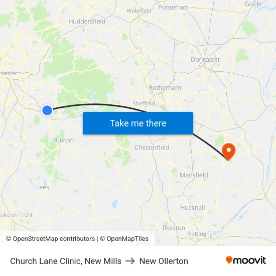 Church Lane Clinic, New Mills to New Ollerton map