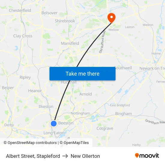 Albert Street, Stapleford to New Ollerton map