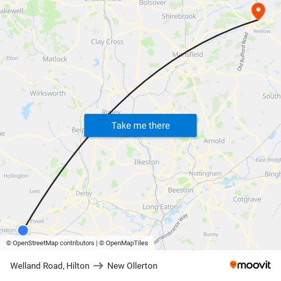 Welland Road, Hilton to New Ollerton map