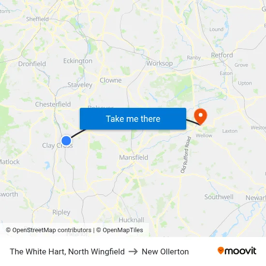 The White Hart, North Wingfield to New Ollerton map
