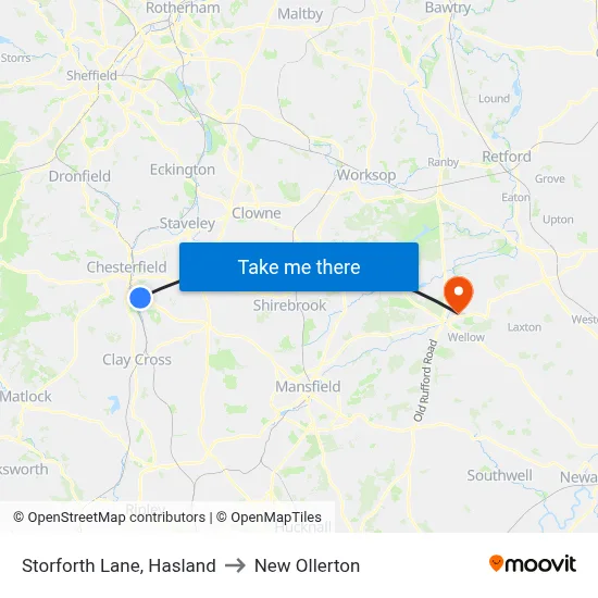 Storforth Lane, Hasland to New Ollerton map