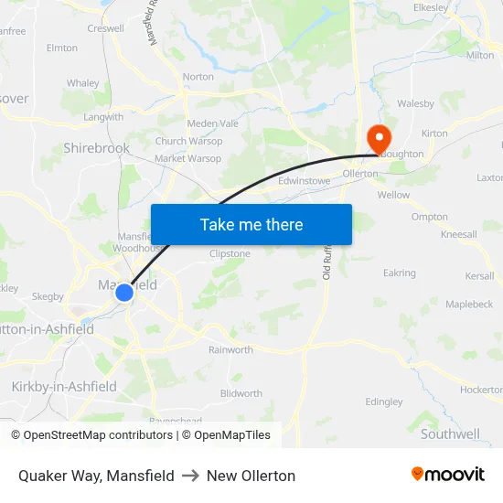 Quaker Way, Mansfield to New Ollerton map