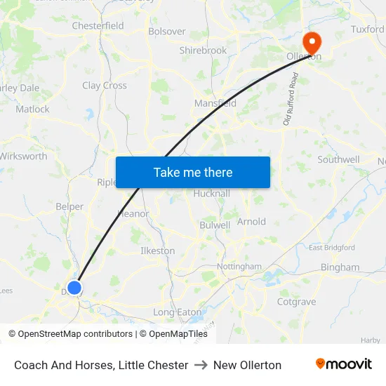 Coach And Horses, Little Chester to New Ollerton map