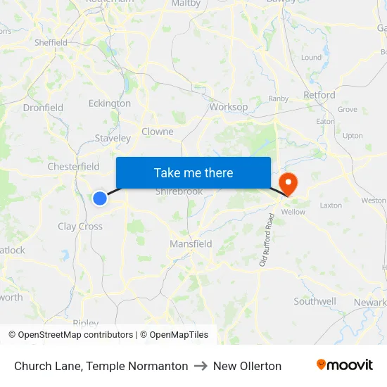 Church Lane, Temple Normanton to New Ollerton map
