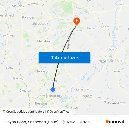 Haydn Road, Sherwood (Sh05) to New Ollerton map