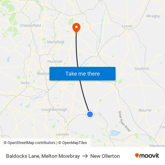Baldocks Lane, Melton Mowbray to New Ollerton map