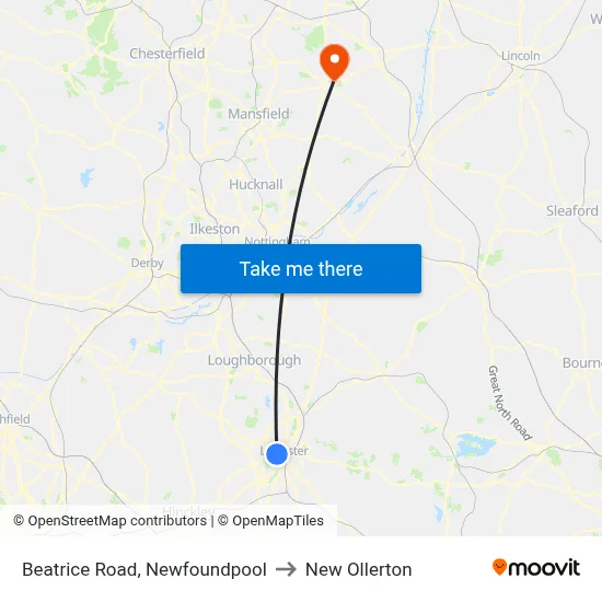 Beatrice Road, Newfoundpool to New Ollerton map