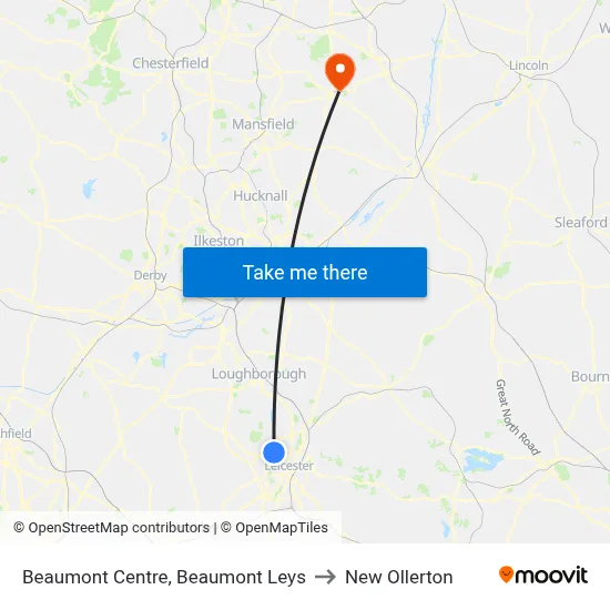 Beaumont Centre, Beaumont Leys to New Ollerton map