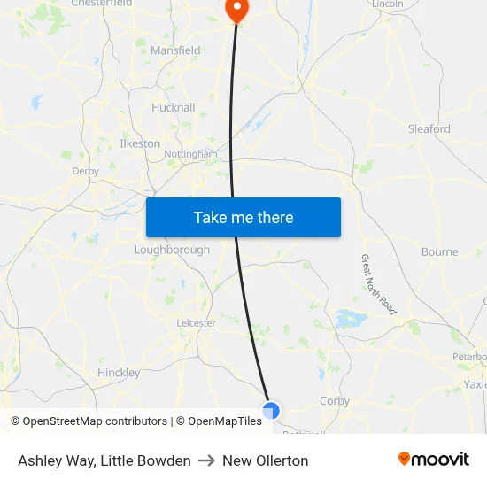 Ashley Way, Little Bowden to New Ollerton map