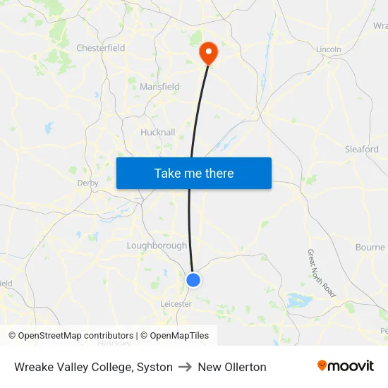 Wreake Valley College, Syston to New Ollerton map